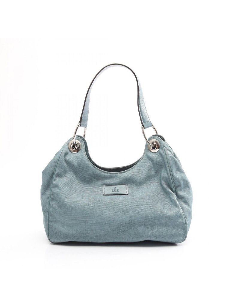 Gucci Shoulder Bag Light Blue Canvas Leather